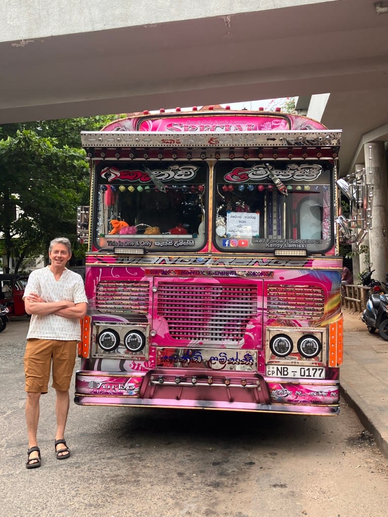 Sri Lanka bus station with colorful buses